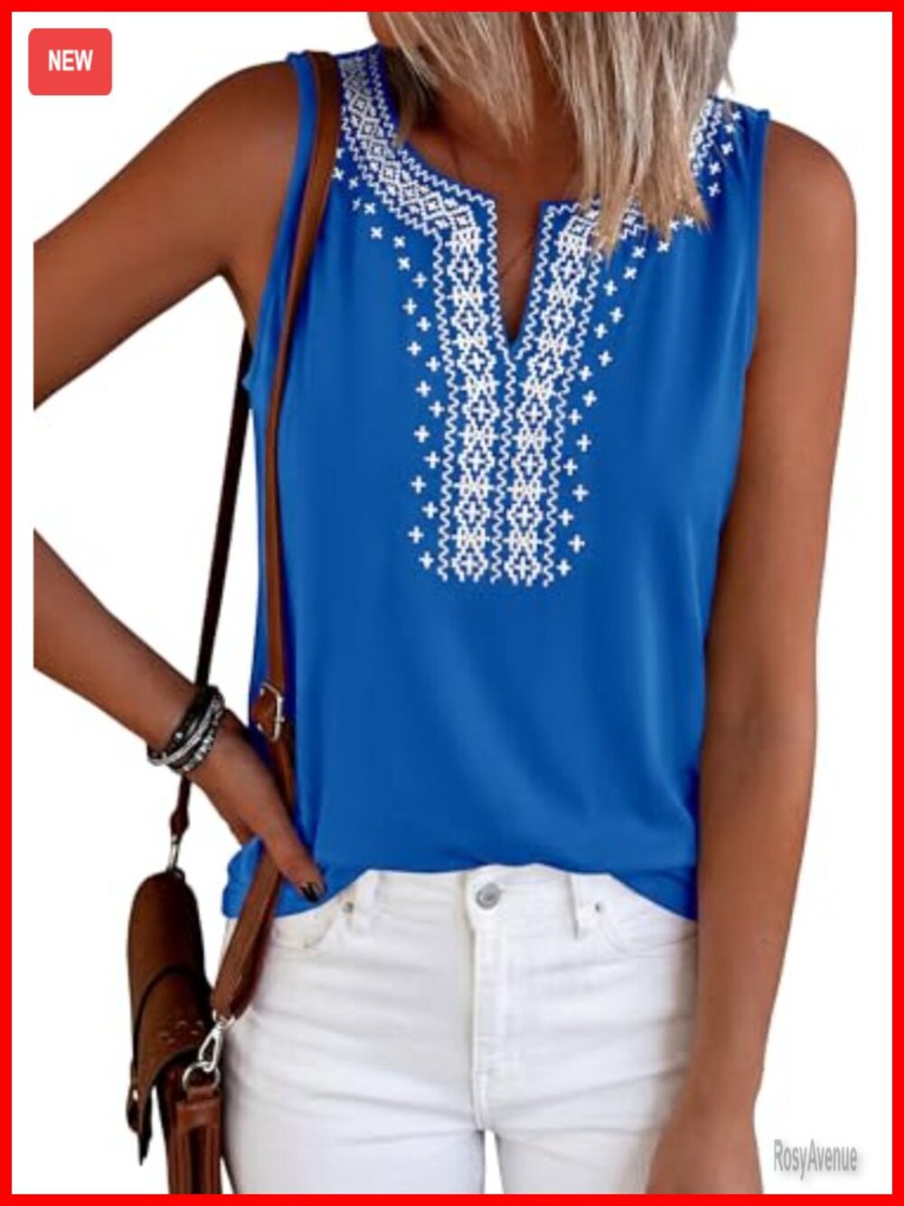 Womens Embroidered Sleeveless Tank Top V Neck Cotton Loose Fit Summer